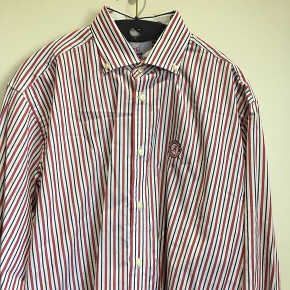 Alabama Football Crimson Tide Button Down Shirt Men's Medium Striped Flip Cuffs - Picture 4 of 12